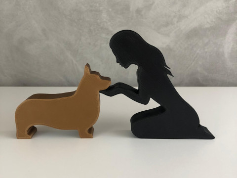 Girl and her Corgi - straight hair Modelo de impresión 3D