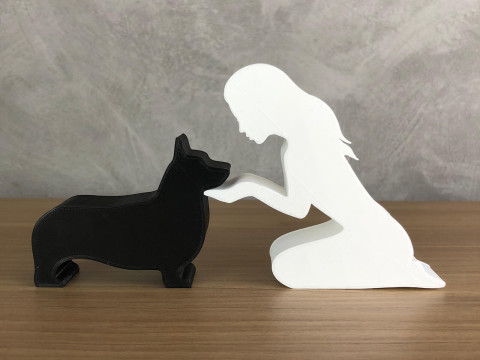 Girl and her Corgi - straight hair Modelo de impresión 3D