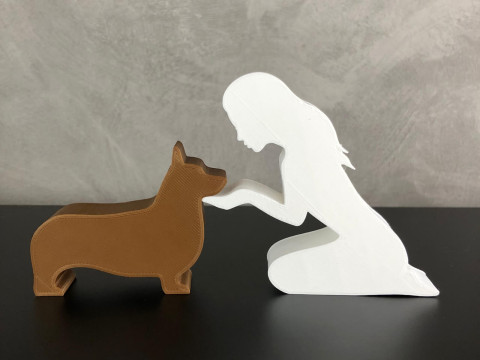 Girl and her Corgi - straight hair Modelo de impresión 3D
