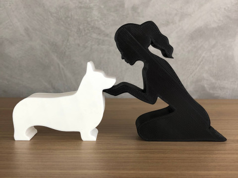 Girl and her Corgi - tied hair 3D 프린트 모델