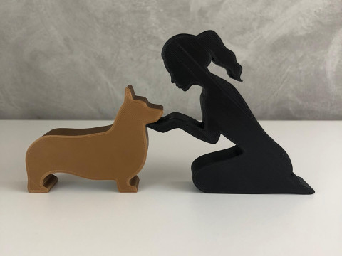 Girl and her Corgi - tied hair Modelo de Impressão 3D