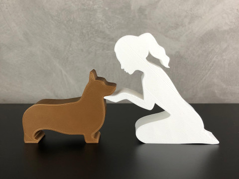 Girl and her Corgi - tied hair Modelo de Impressão 3D
