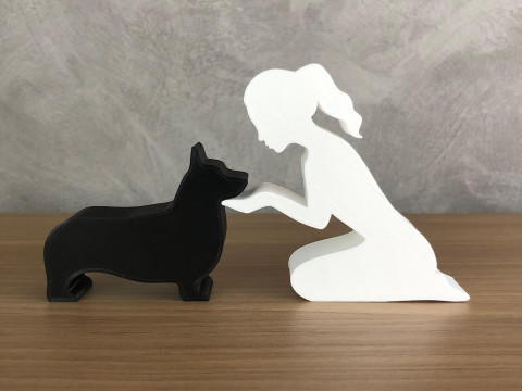 Girl and her Corgi - tied hair Modelo de Impressão 3D
