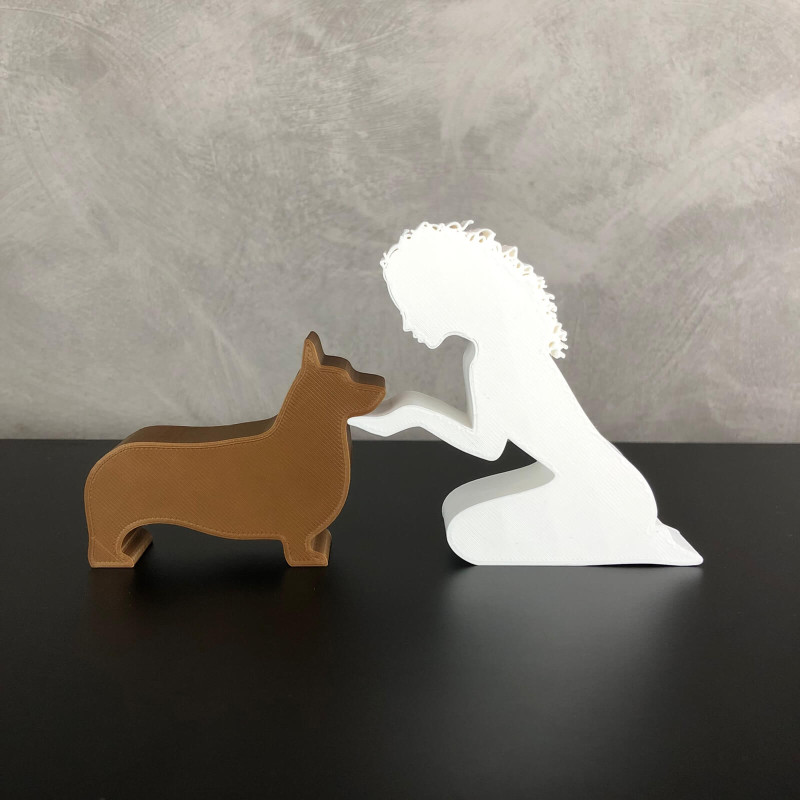 Girl and her Corgi - wavy hair 3D printmodel .c4d .max .obj .3ds .fbx .stl .blend 