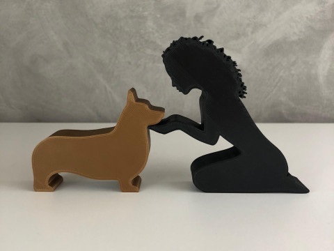 Girl and her Corgi - wavy hair 3D printmodel