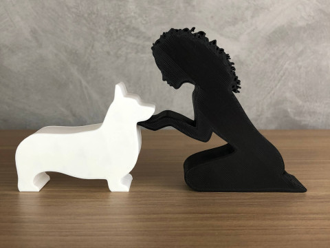 Girl and her Corgi - wavy hair 3D printmodel