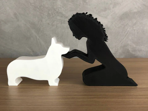Girl and her Corgi - wavy hair 3D Print Model