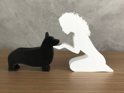 Girl and her Corgi - wavy hair 3D printmodel