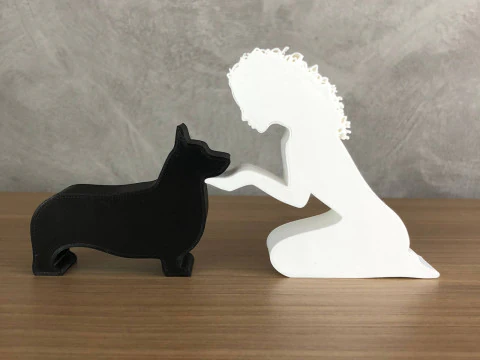 Girl and her Corgi - wavy hair 3D Print Model