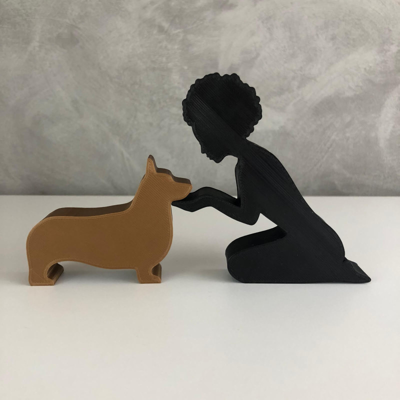 Girl and her Corgi - afro hair 3D-Druckmodell .c4d .max .obj .3ds .fbx .stl .blend 
