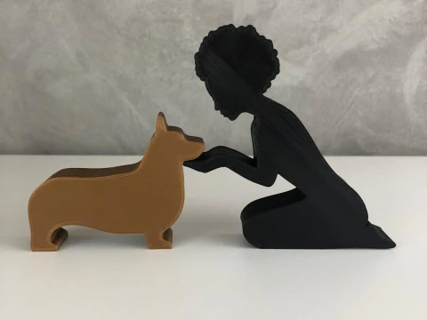 Ragazza e il suo Corgi - capelli afro Modello di stampa 3D