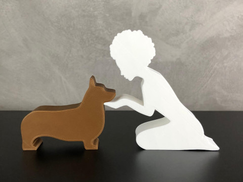 Girl and her Corgi - afro hair 3D-Druckmodell