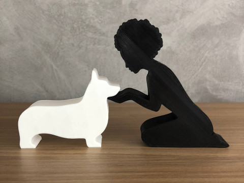Girl and her Corgi - afro hair 3D-Druckmodell