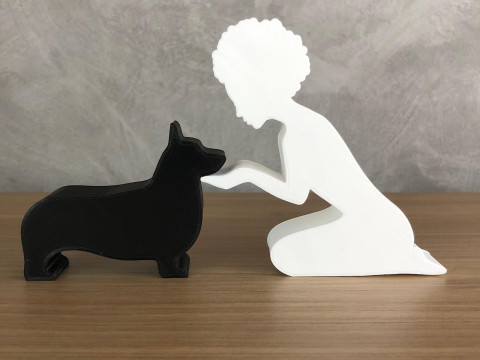 Girl and her Corgi - afro hair 3D-Druckmodell