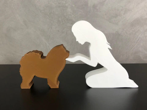 Girl and her Chow Chow - straight hair 3D Print Model
