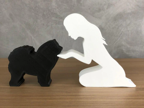 Girl and her Chow Chow - straight hair 3D Print Model