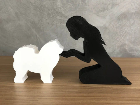 Girl and her Chow Chow - straight hair 3D Print Model