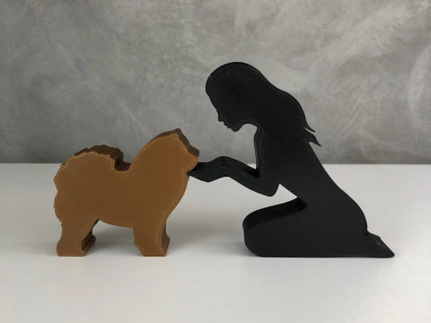 Girl and her Chow Chow - straight hair 3D Print Model