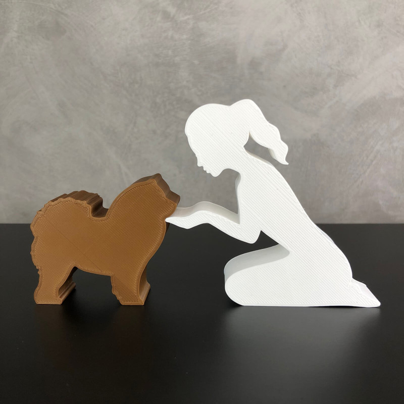 Girl and her Chow Chow - tied hair Model Cetak 3D .c4d .max .obj .3ds .fbx .stl .blend 