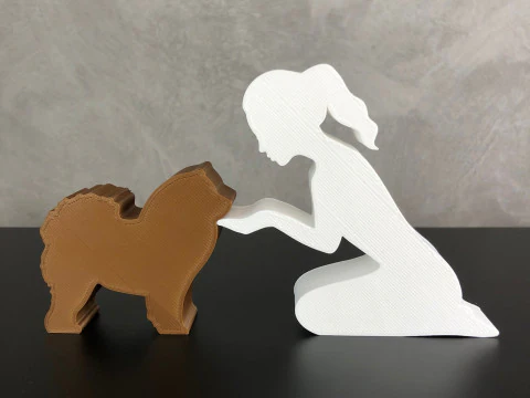 Girl and her Chow Chow - tied hair 3D Print Model