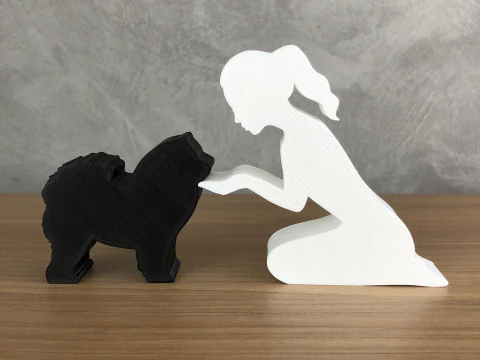 Girl and her Chow Chow - tied hair 3D Print Model