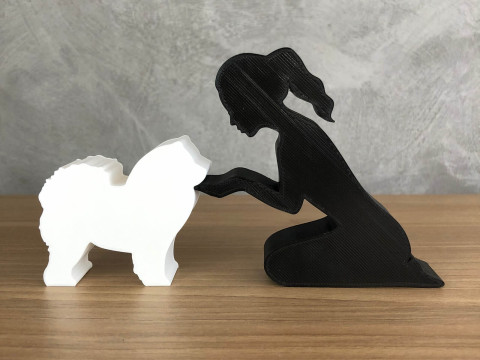 Girl and her Chow Chow - tied hair Model Cetak 3D