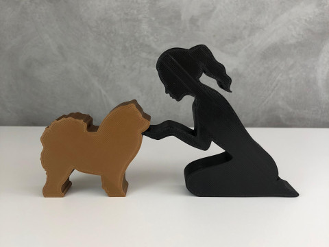 Girl and her Chow Chow - tied hair Model Cetak 3D