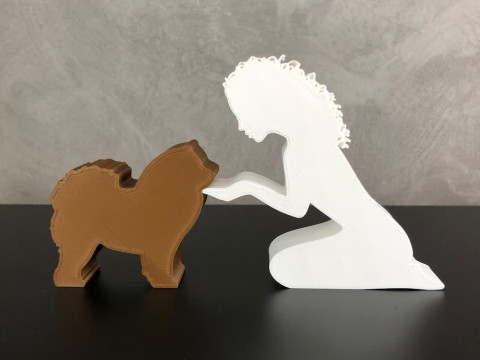 Girl and her Chow Chow - wavy hair Modèles 3D en vedette