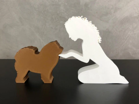 Kız ve Chow Chow'u - dalgalı sa&ccedil; 3D Baskı Modeli