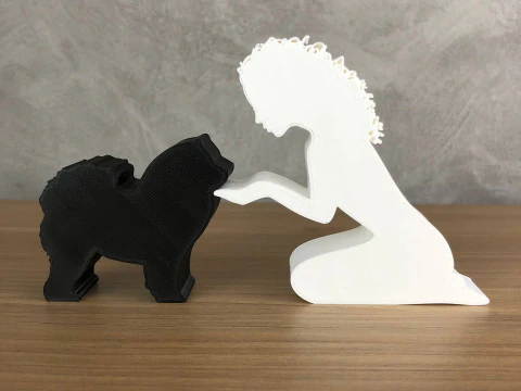 Girl and her Chow Chow - wavy hair 3D Print Model