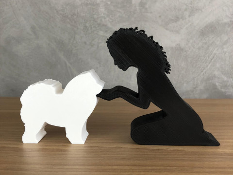 Girl and her Chow Chow - wavy hair 3D-Druckmodell