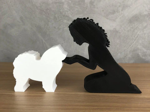 Girl and her Chow Chow - wavy hair 3D Print Model