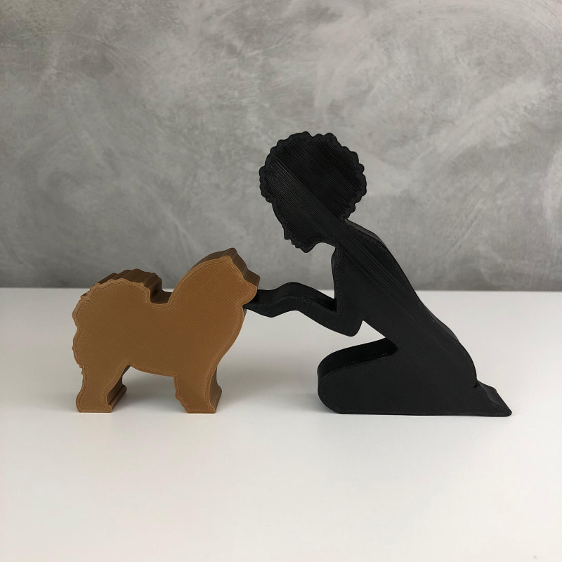 Girl and her Chow Chow - afro hair Model do druku 3D .c4d .max .obj .3ds .fbx .stl .blend 