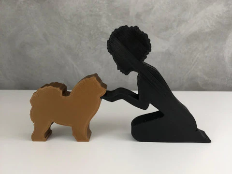 Girl and her Chow Chow - afro hair 3D Print Model