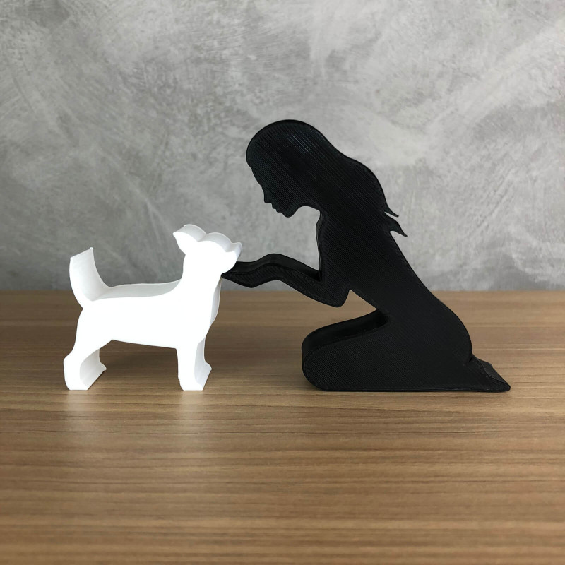 Girl and her Chihuahua - straight hair 3D 프린트 모델 .c4d .max .obj .3ds .fbx .stl .blend 