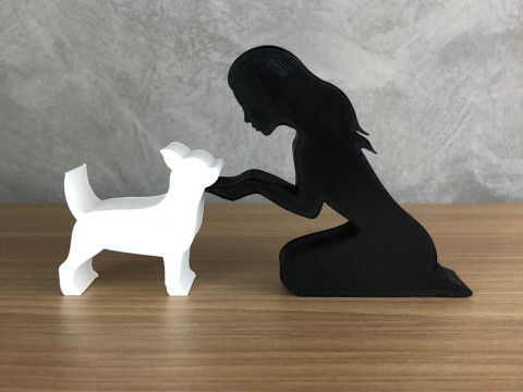 Girl and her Chihuahua - straight hair Modèles 3D en vedette