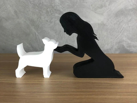 Girl and her Chihuahua - straight hair 3D Print Model