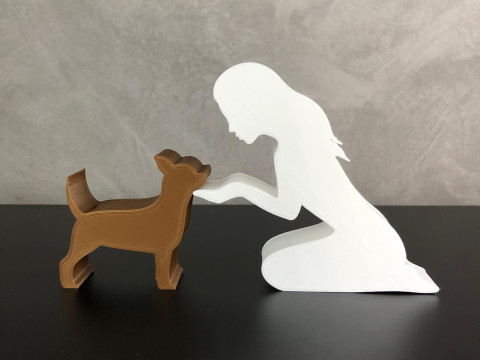 Girl and her Chihuahua - straight hair 3D 프린트 모델