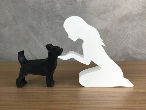 Girl and her Chihuahua - straight hair 3D Print Model