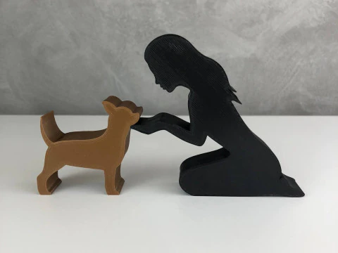 Girl and her Chihuahua - straight hair 3D Print Model