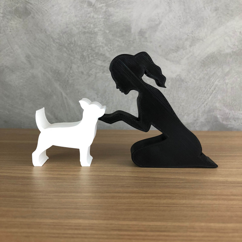 Girl and her Chihuahua - tied hair 3D प्रिंट मॉडल .c4d .max .obj .3ds .fbx .stl .blend 