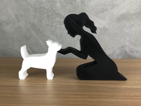 Girl and her Chihuahua - tied hair 3D-Druckmodell