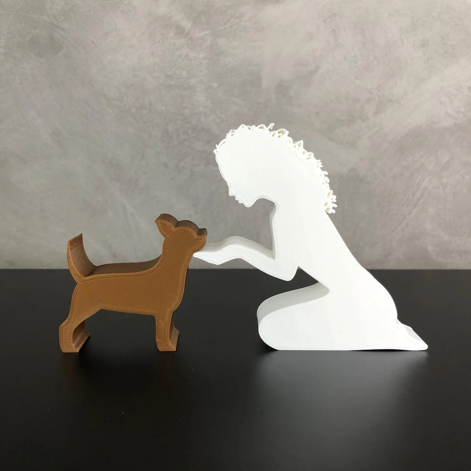 Girl and her Chihuahua - wavy hair 3D Print Model .c4d .max .obj .3ds .fbx .stl .blend 