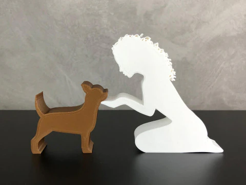 Girl and her Chihuahua - wavy hair 3D Print Model