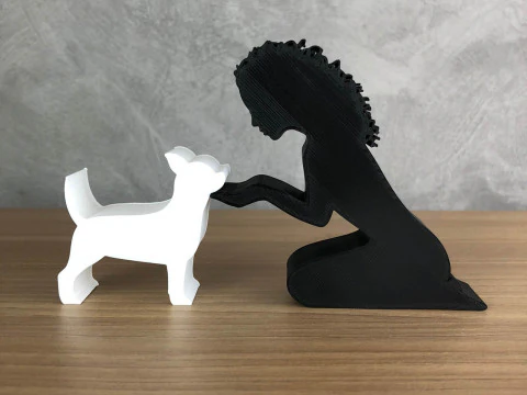 Girl and her Chihuahua - wavy hair 3D Print Model