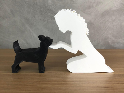 Girl and her Chihuahua - wavy hair 3D प्रिंट मॉडल