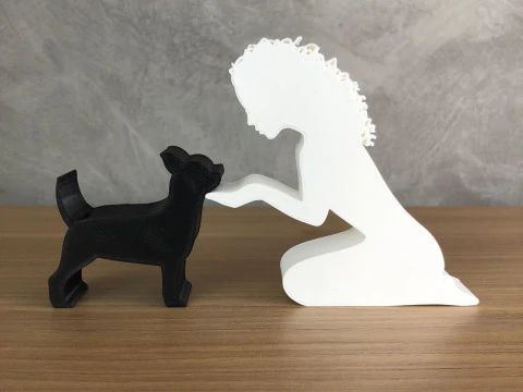 Girl and her Chihuahua - wavy hair 3D Print Model