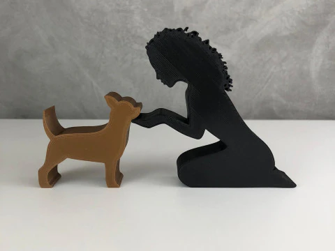 Girl and her Chihuahua - wavy hair 3D Print Model