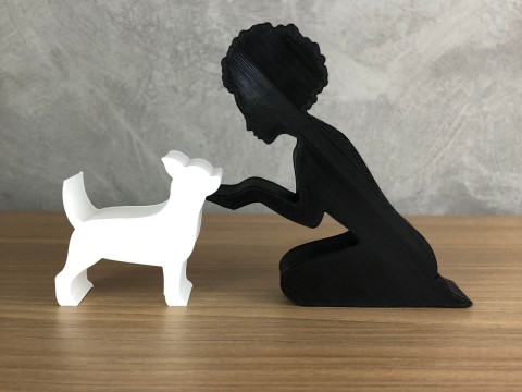Girl and her Chihuahua - afro hair Modello di stampa 3D