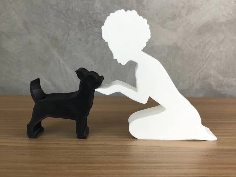 Girl and her Chihuahua - afro hair 3D Print Model